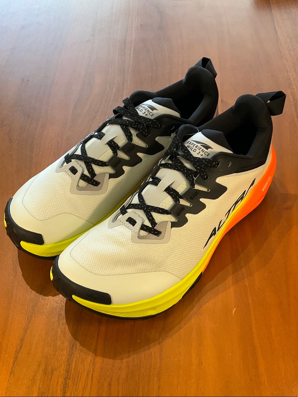 Wild 3+Altra Men’s White Running Shoes with Neon Yellow and Orange sample